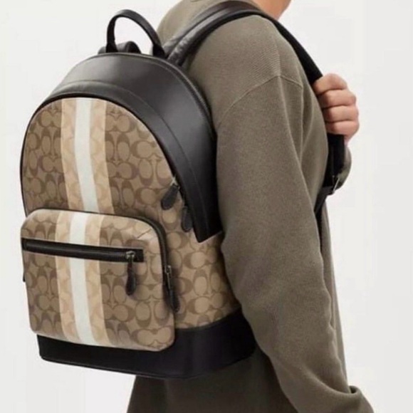 COACH West Backpack In Blocked Signature Canvas With Varsity Stripe CQ629 - Picture 5 of 7